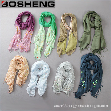 Women Color Gradient Long Scarf Printed Scarf with Fringed